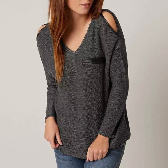 Daytrip Sweaters - Daytrip Cold Shoulder Sweater Charcoal Gray, Women’s XS